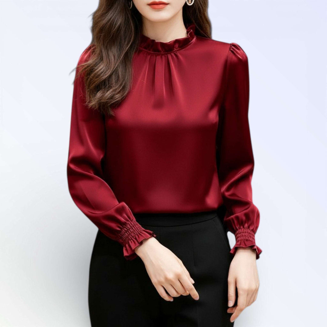 MELISSA — Blusa Seda Ouro Gola Volante Bufante