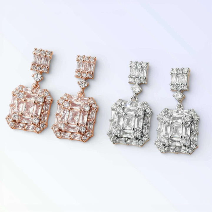 Brincos Ópera Quadrados Cristal – Elegância Dramática para Noites Especiais
