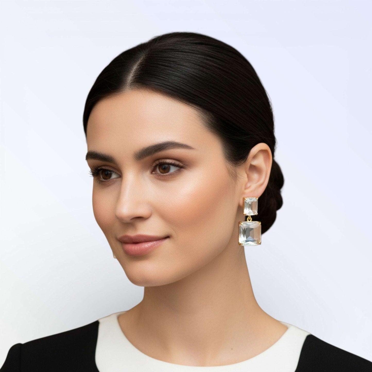 CRYSTAL — BRINCOS DROP QUADRADO CRISTAL OURO