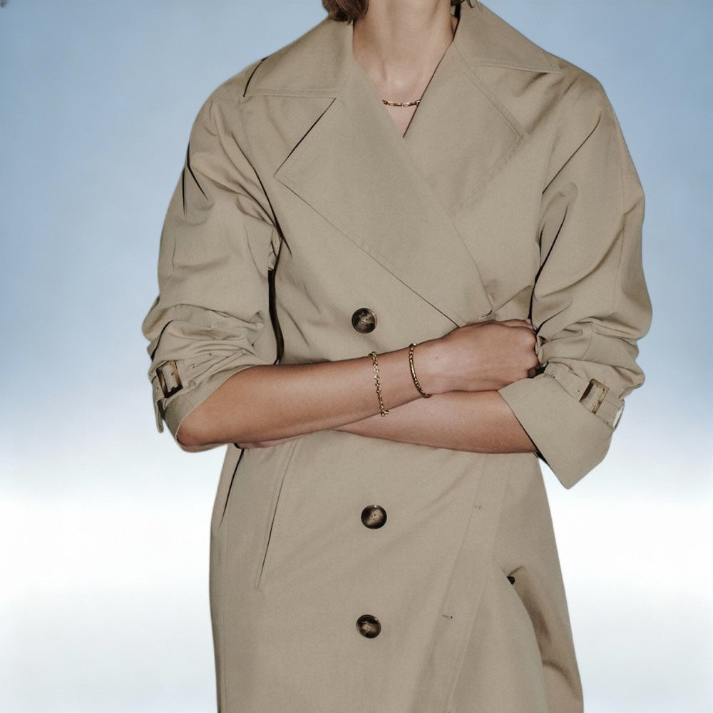 JÚLIA — Casaco Trench Coat Vintage Duplo Peito | Elegância Clássica