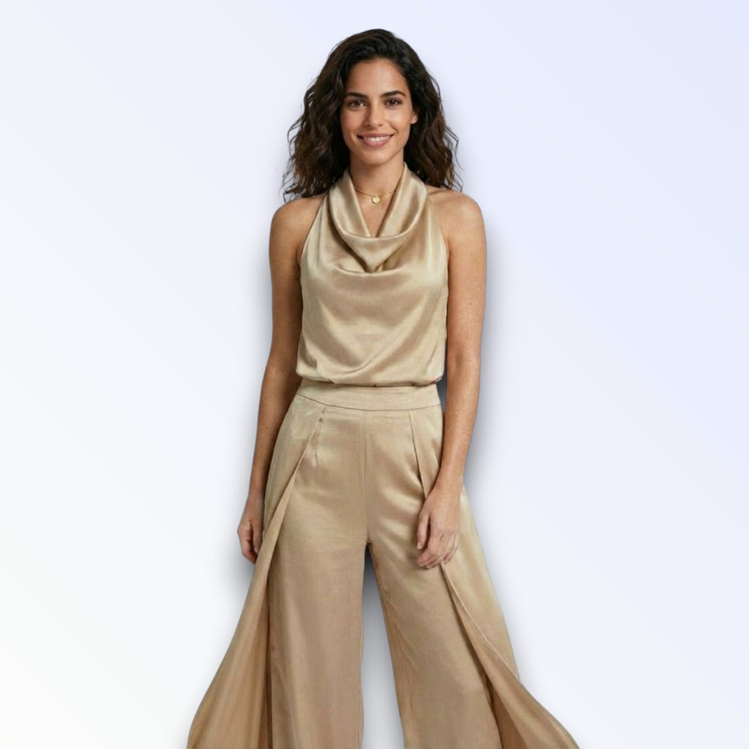 SIENA — TOP HALTER SEDA BEGE