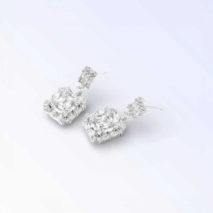 Brincos Ópera Quadrados Cristal – Elegância Dramática para Noites Especiais - KUKA Brand