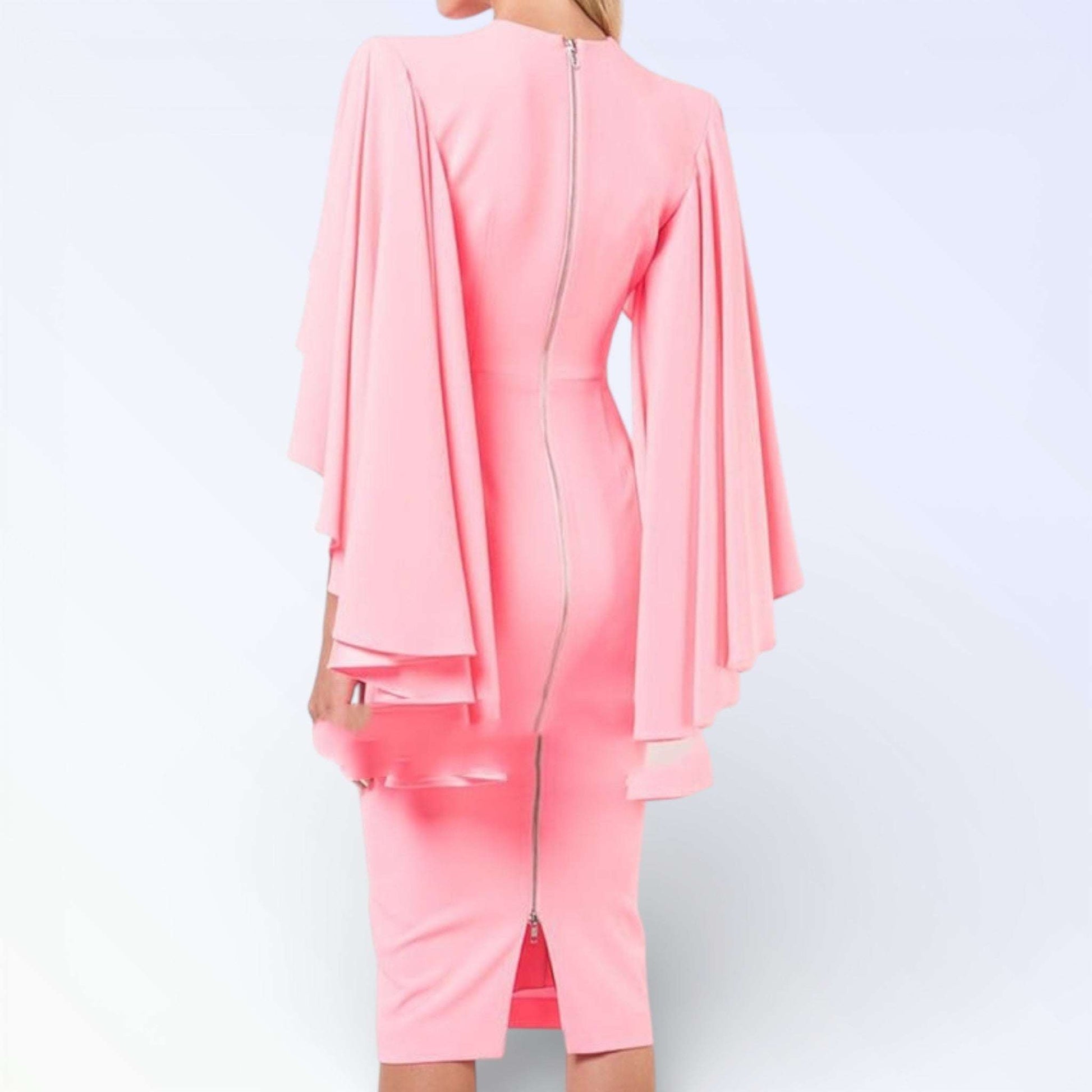 ROSA — VESTIDO LONGO MANGAS FRANZIDAS DRAMÁTICAS