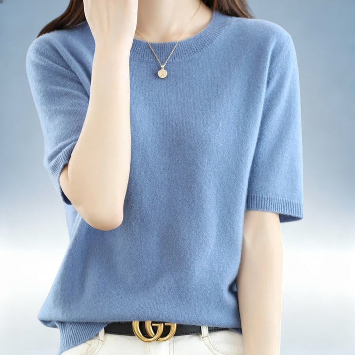 CLARISSE — Camisola Slim Fit Manga Curta em Lã e Algodão | Elegância Premium