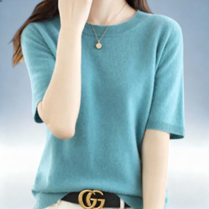 CLARISSE — Camisola Slim Fit Manga Curta em Lã e Algodão | Elegância Premium