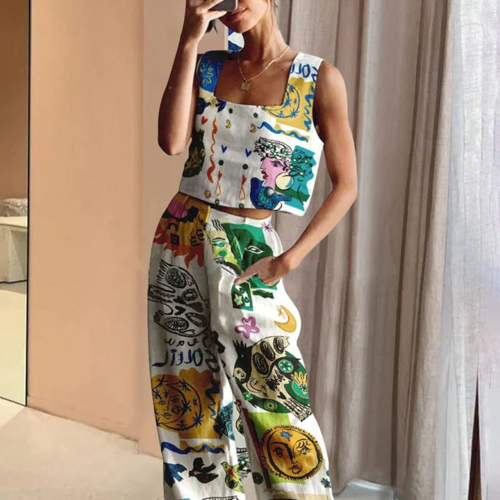 Conjunto de chaleco y pantalón estampado