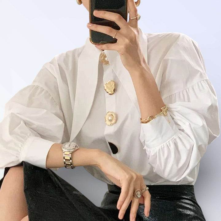 DUNA — CAMISA OVERSIZED GOLA ALTA BOTÕES OURO