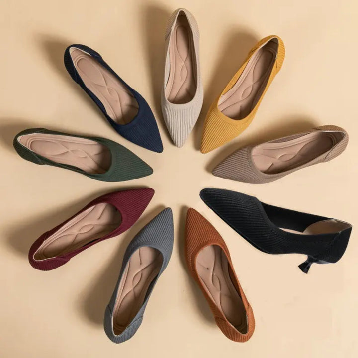 Zapatos de tacón bajo y punta puntiaguda para mujer