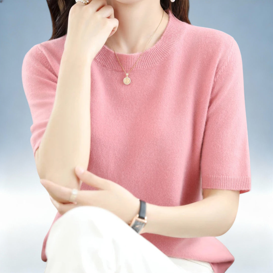 CLARISSE — Camisola Slim Fit Manga Curta em Lã e Algodão | Elegância Premium