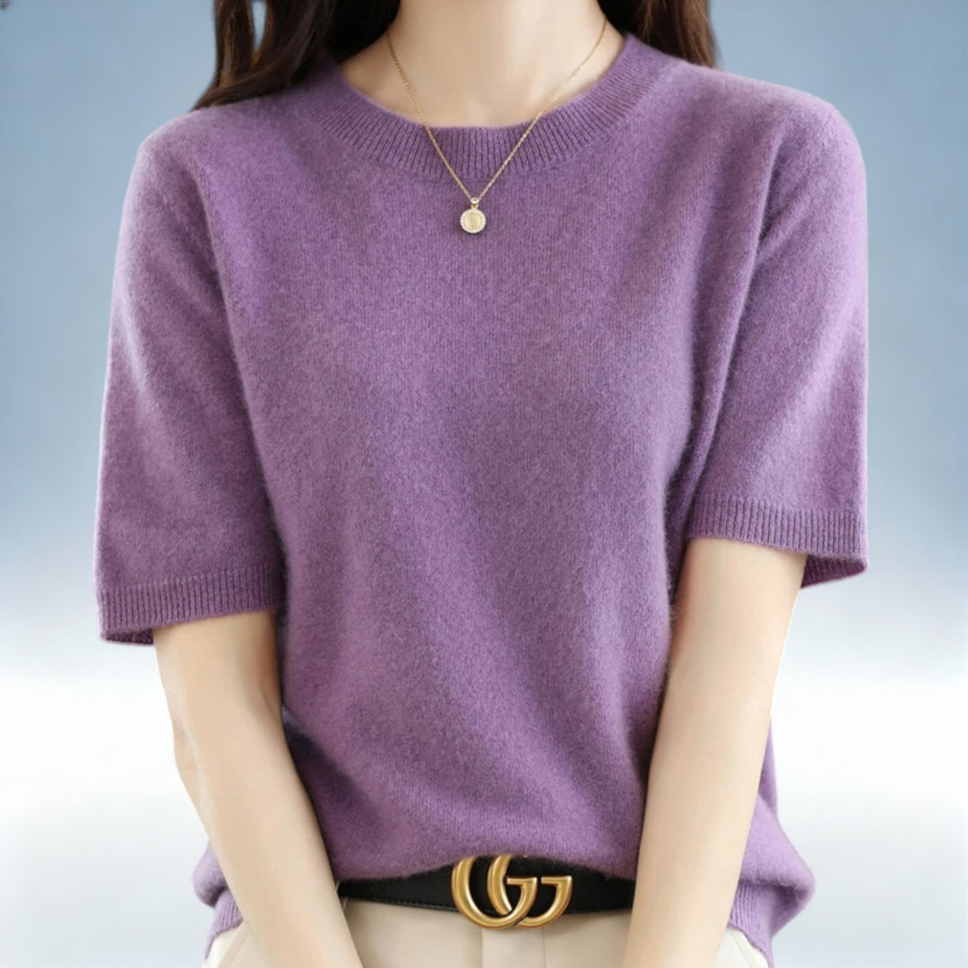 CLARISSE — Camisola Slim Fit Manga Curta em Lã e Algodão | Elegância Premium