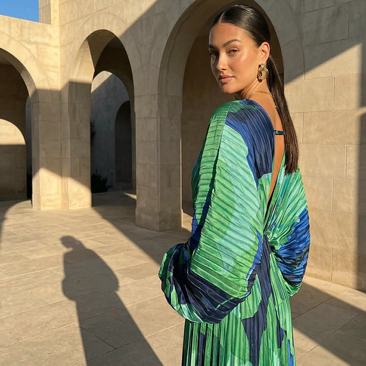 ALFAMA | Vestido Maxi con Nudo y Estampado Tradicional en Tonos Solares