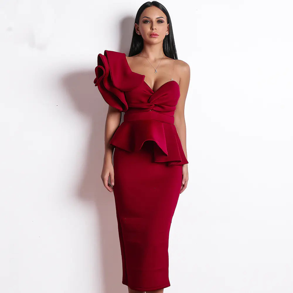 Elegant Off-Shoulder Ruffled Evening Dress for Women