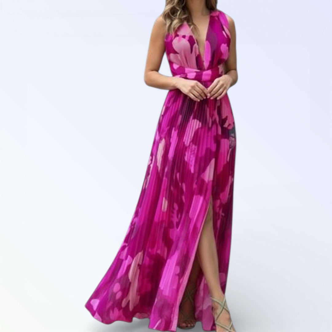 FLORA — VESTIDO LONGO PLISSADO FLORAL