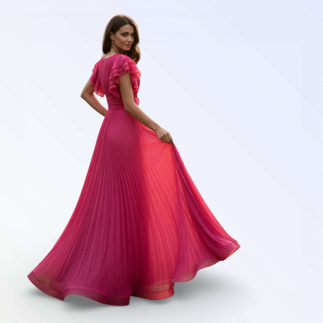 FLARE — VESTIDO LONGO PLISSADO COM MANGAS BABY DOLL