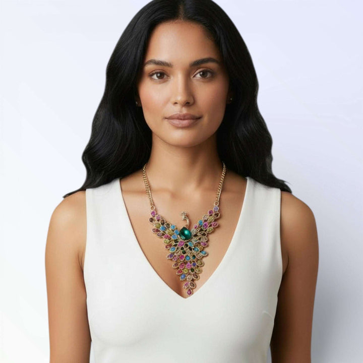 PAVÃO — COLAR PAVÃO MULTICOLOR OURO ROSA