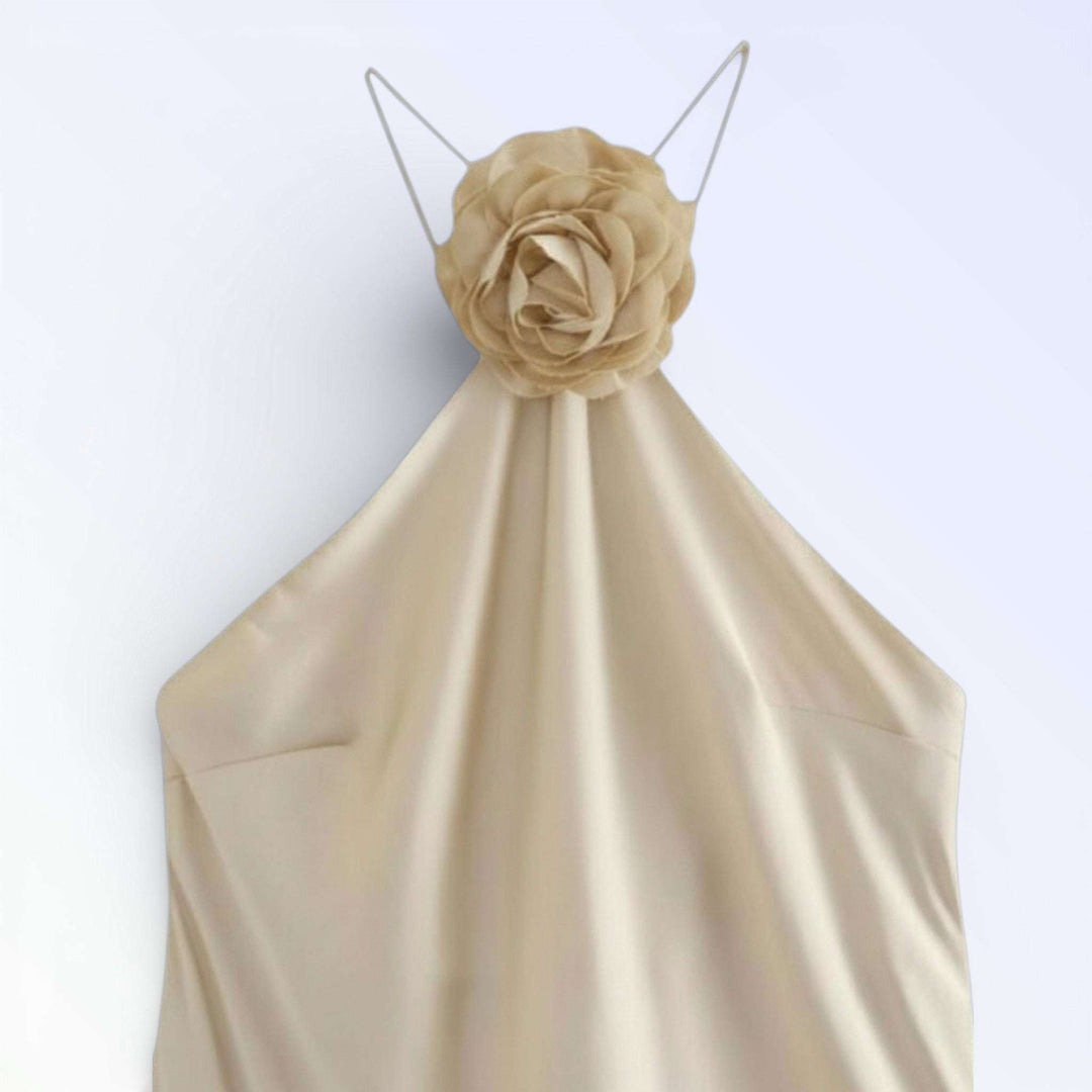 PETALA — VESTIDO SLIP SEDA COM FLOR BRANCO