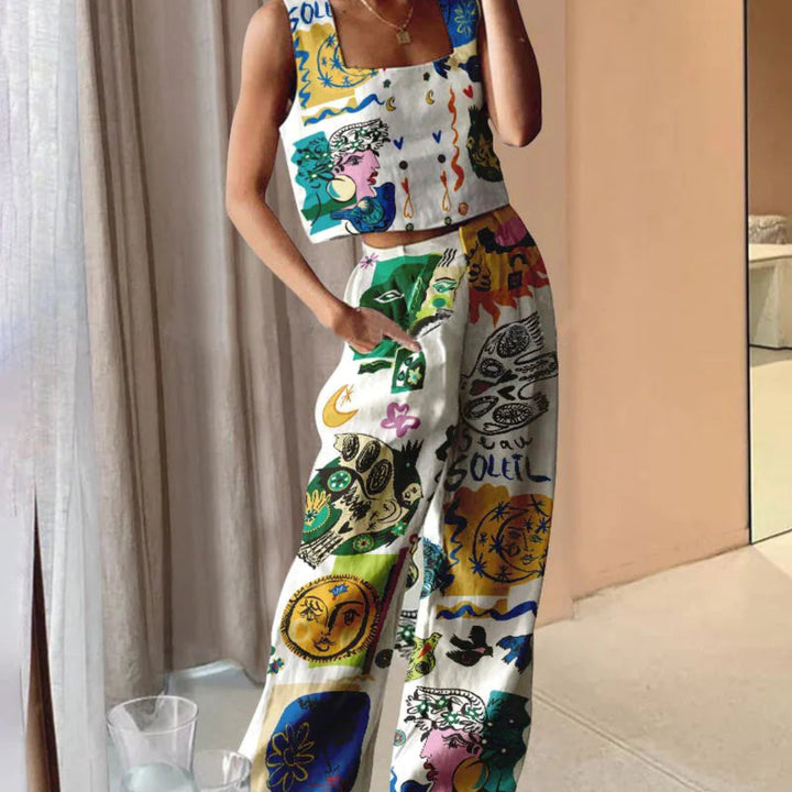 Conjunto de chaleco y pantalón estampado