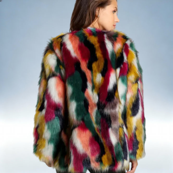 NORA — Casaco Pele Sintética Colorido em Tecido Premium | Elegância Vibrante